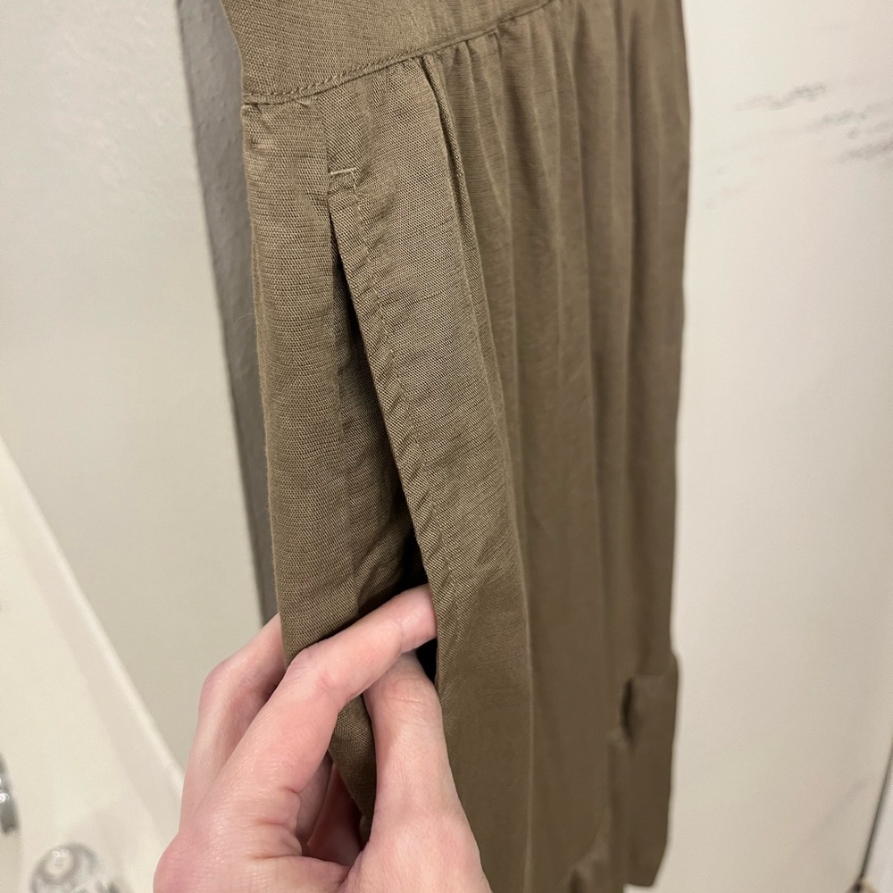 NWOT Pact Organic Canopy Linen Blend Notch Neck Dress in Khaki Green - Picture 9 of 13